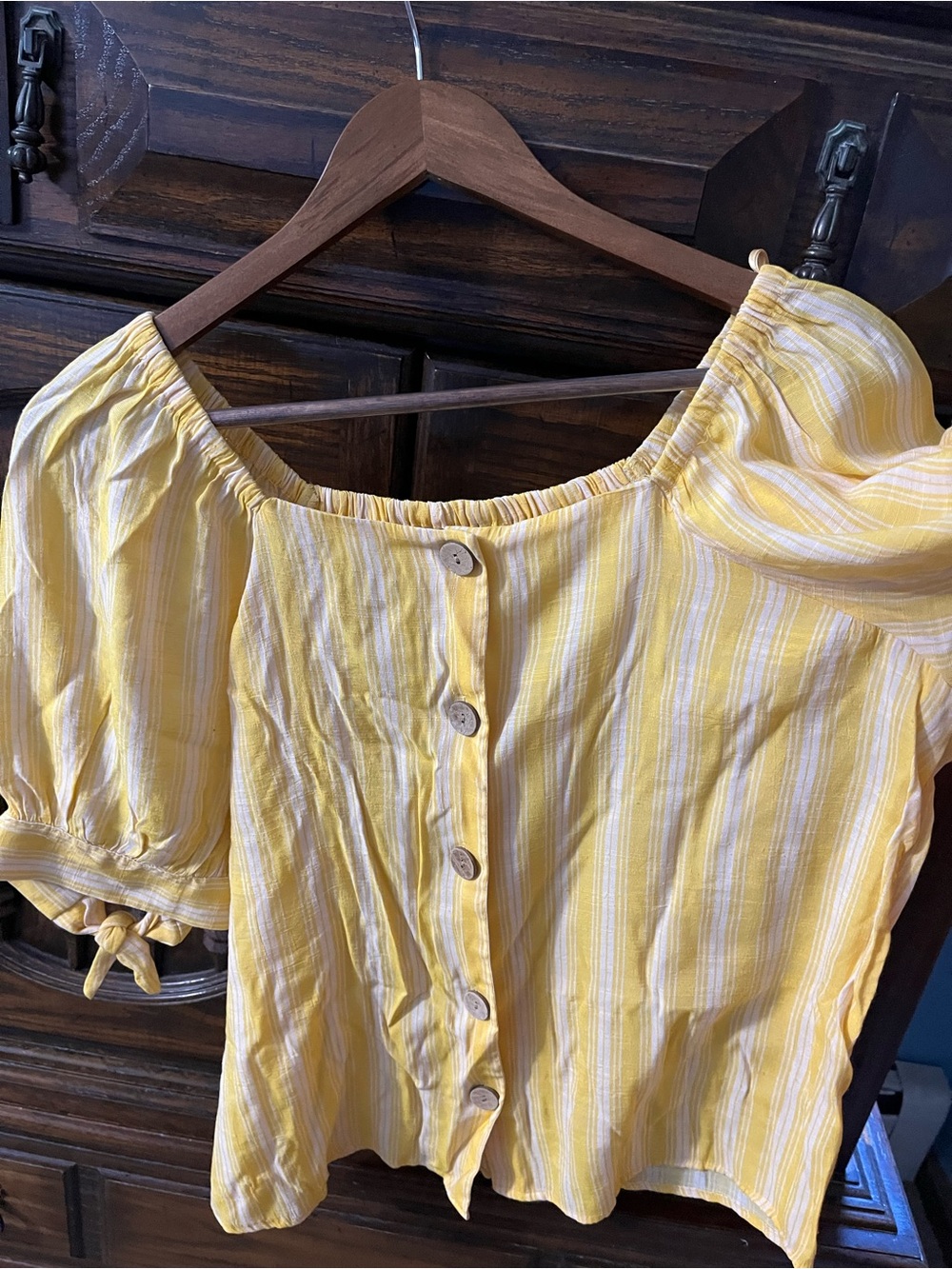 LC Lauren Conrad Yellow and White Striped Button-Front Blouse